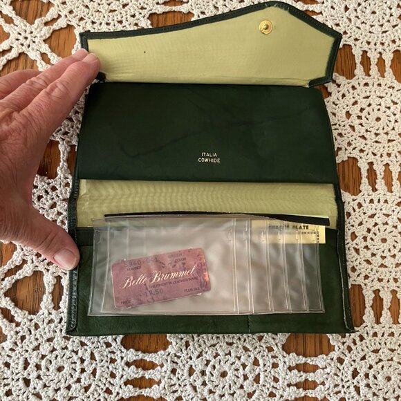 NOS Vintage Belle Brummel Green Leather Clutch Purse with the box - Picture 12 of 15
